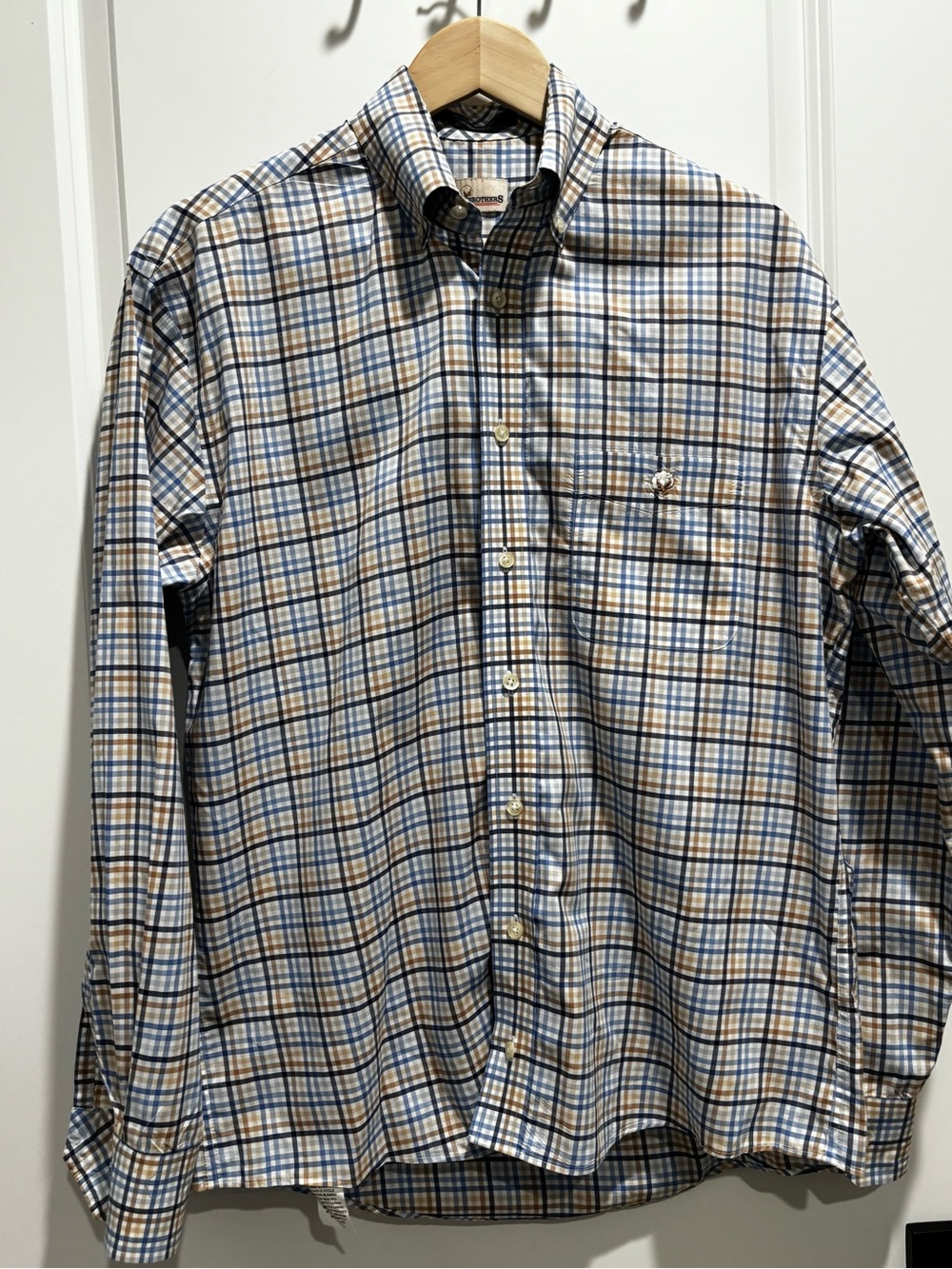 Cotton Brothers Men's Casual Button-Down Plaid Shirt - Blue & Brown